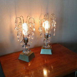 Vintage Pair Art Deco Crystal Prism Waterfall Lamp